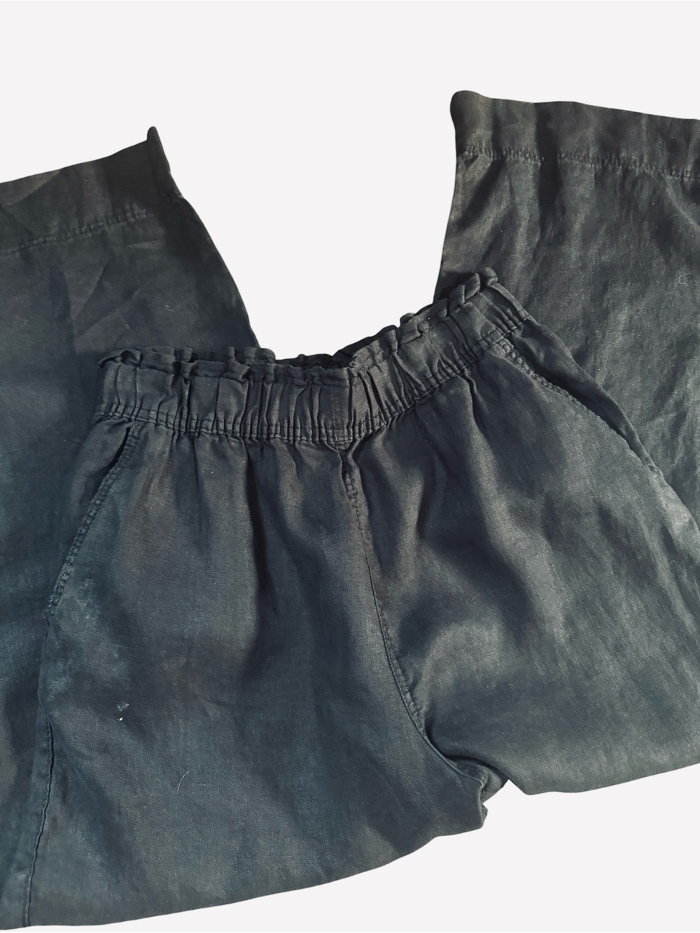 H&M Wide-Leg Elastic Waist Pants, Black, front linen lined pockets, cotton, Sm - Picture 6 of 9